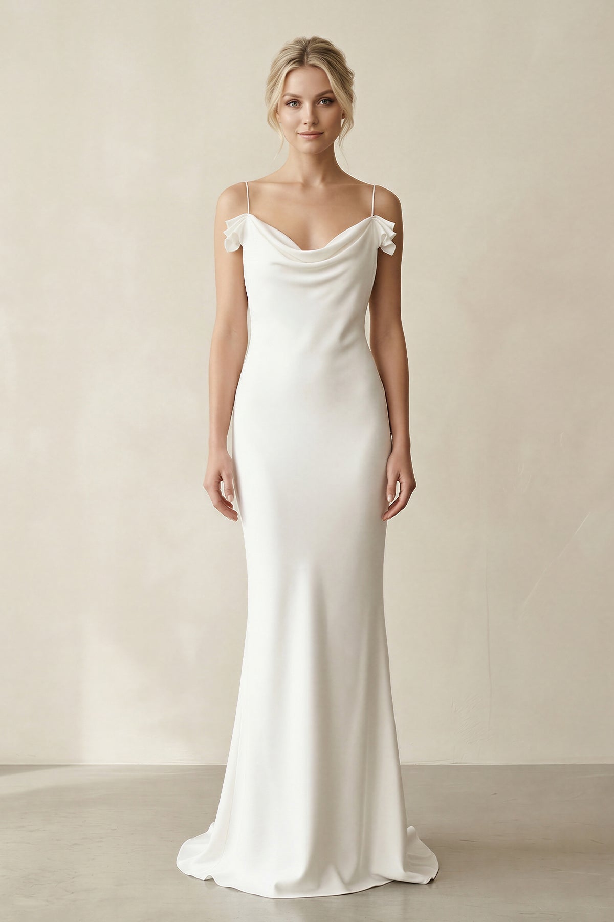 Robe de mariée blanche fourreau satinée sans manches - Harana