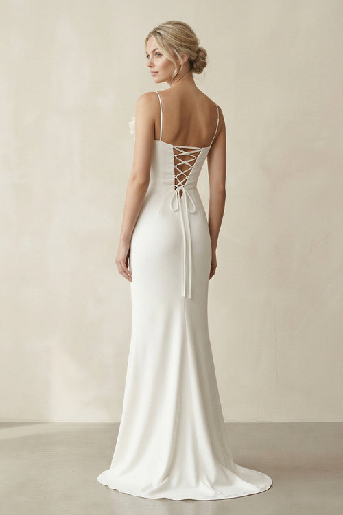 Robe de mariée blanche fourreau satinée sans manches - Harana