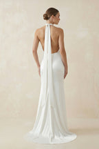 Robe de mariée ivoire sirène satinée dos nu sans manches - Harana