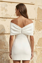 Robe de mariée blanche satinée coupe fourreau à épaules dénudées avec nœud - Harana