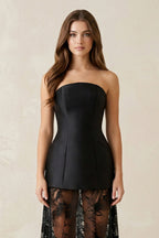 Robe de mariée noire satinée coupe fourreau bustier - Harana