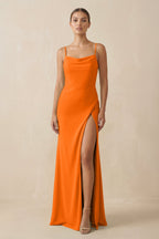 Robe longue orange en mousseline à fines bretelles - Harana