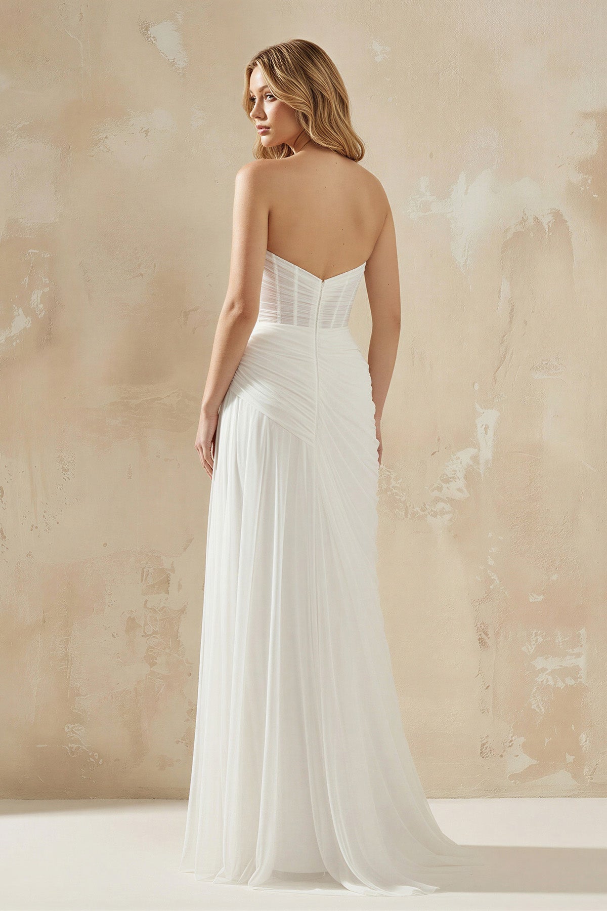 Robe de mariée blanche fourreau tulle bustier décolleté cœur avec fente - Harana