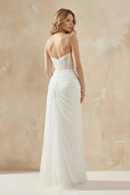 Robe de mariée blanche fourreau tulle bustier décolleté cœur avec fente - Harana