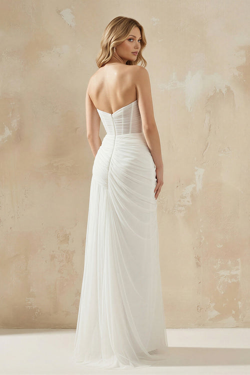 Robe de mariée blanche fourreau tulle bustier décolleté cœur avec fente - Harana