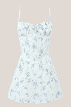 Robe blanche courte en coton coupe fourreau à décolleté cœur et imprimé floral rétro - Harana
