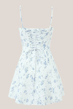 Robe blanche courte en coton coupe fourreau à décolleté cœur et imprimé floral rétro - Harana