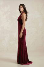 Robe demoiselle d’honneur bordeaux longue col V dos nu sans manches - Harana