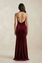 Robe demoiselle d’honneur bordeaux longue col V dos nu sans manches - Harana