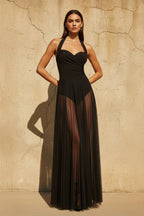 Robe longue noir en tulle dos nu - Harana