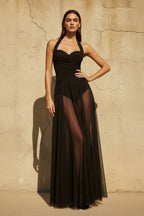 Robe longue noir en tulle dos nu - Harana