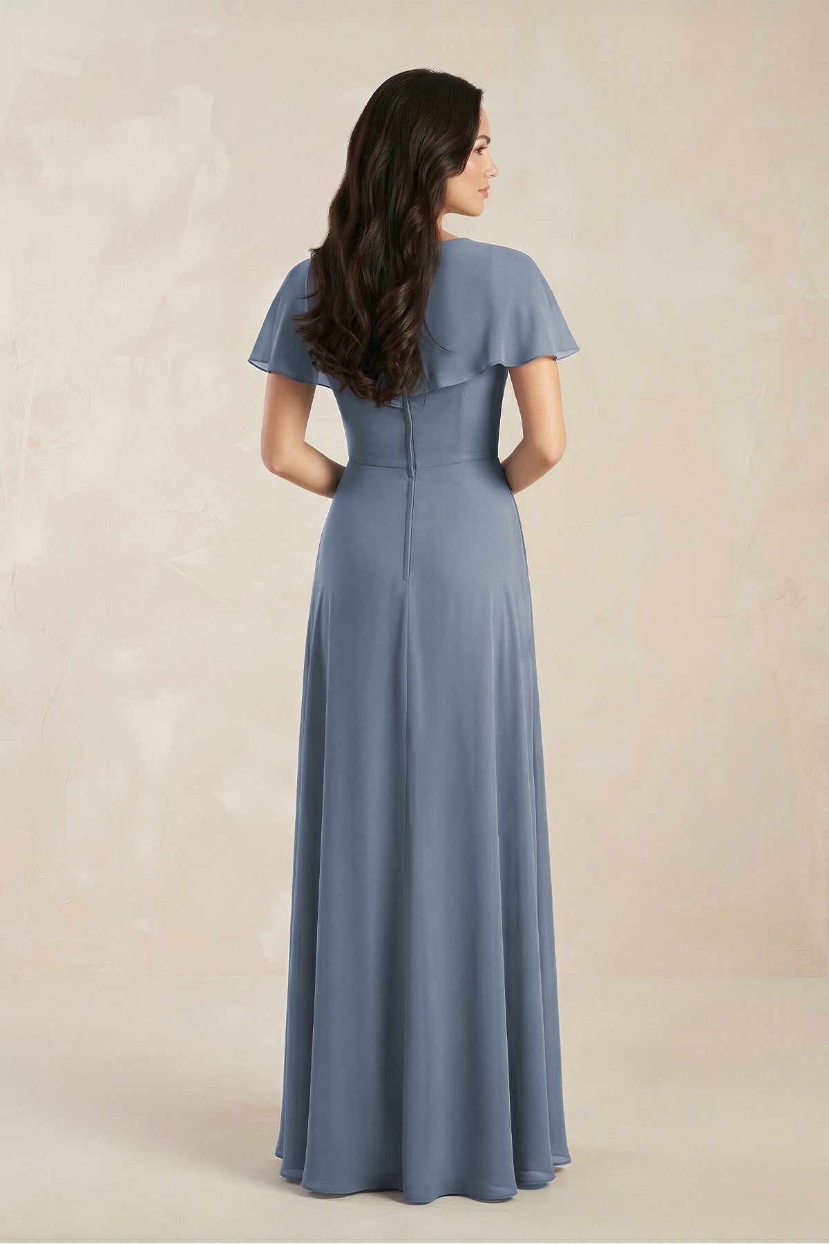 Robe demoiselle d’honneur neptune longue col V manches courtes avec fente - Harana
