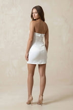 Robe de mariée blanche courte satinée bustier - Harana