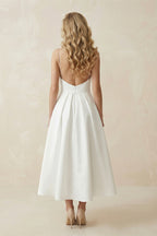 Robe de mariée blanche trapèze en satin à fines bretelles col carré - Harana