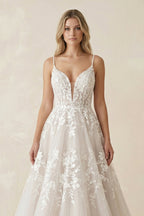 Robe de mariée ivoire longue à fines bretelles col V sans manches - Harana