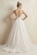 Robe de mariée ivoire longue à épaules dénudées à fines bretelles sans manches - Harana