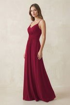 Robe demoiselle d’honneur berry longue à fines bretelles sans manches froncée - Harana