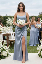 Robe demoiselle d’honneur twilight longue à fines bretelles sans manches avec fente - Harana