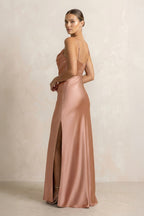 Robe demoiselle d’honneur rosette longue à fines bretelles sans manches froncée - Harana