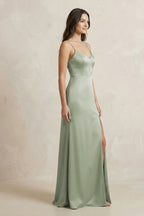 Robe demoiselle d’honneur dove gray longue à fines bretelles sans manches avec fente - Harana