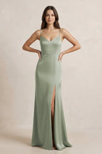 Robe demoiselle d’honneur dove gray longue à fines bretelles sans manches avec fente - Harana