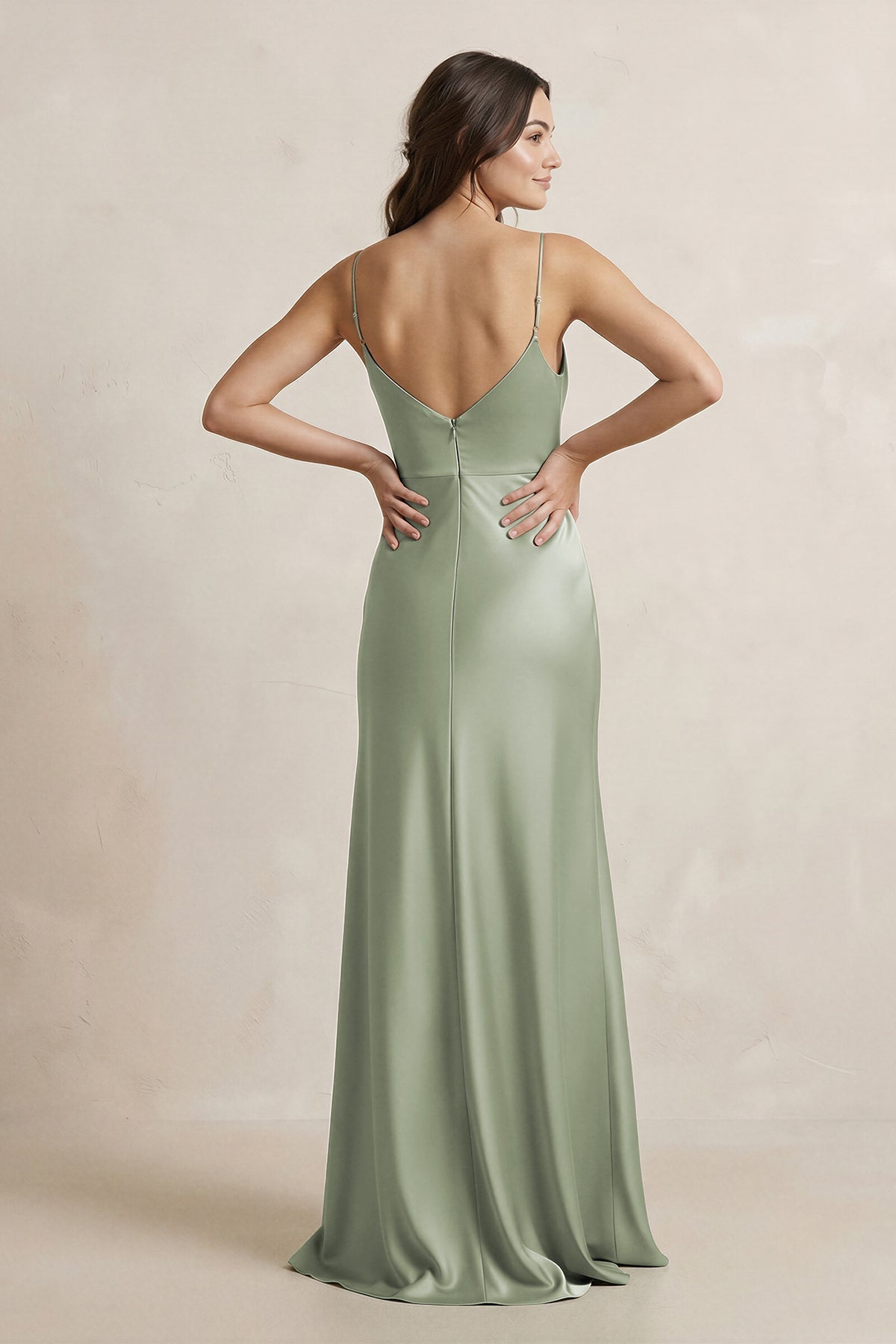 Robe demoiselle d’honneur dove gray longue à fines bretelles sans manches avec fente - Harana