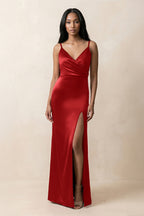 Robe demoiselle d’honneur spice longue à fines bretelles sans manches avec fente - Harana