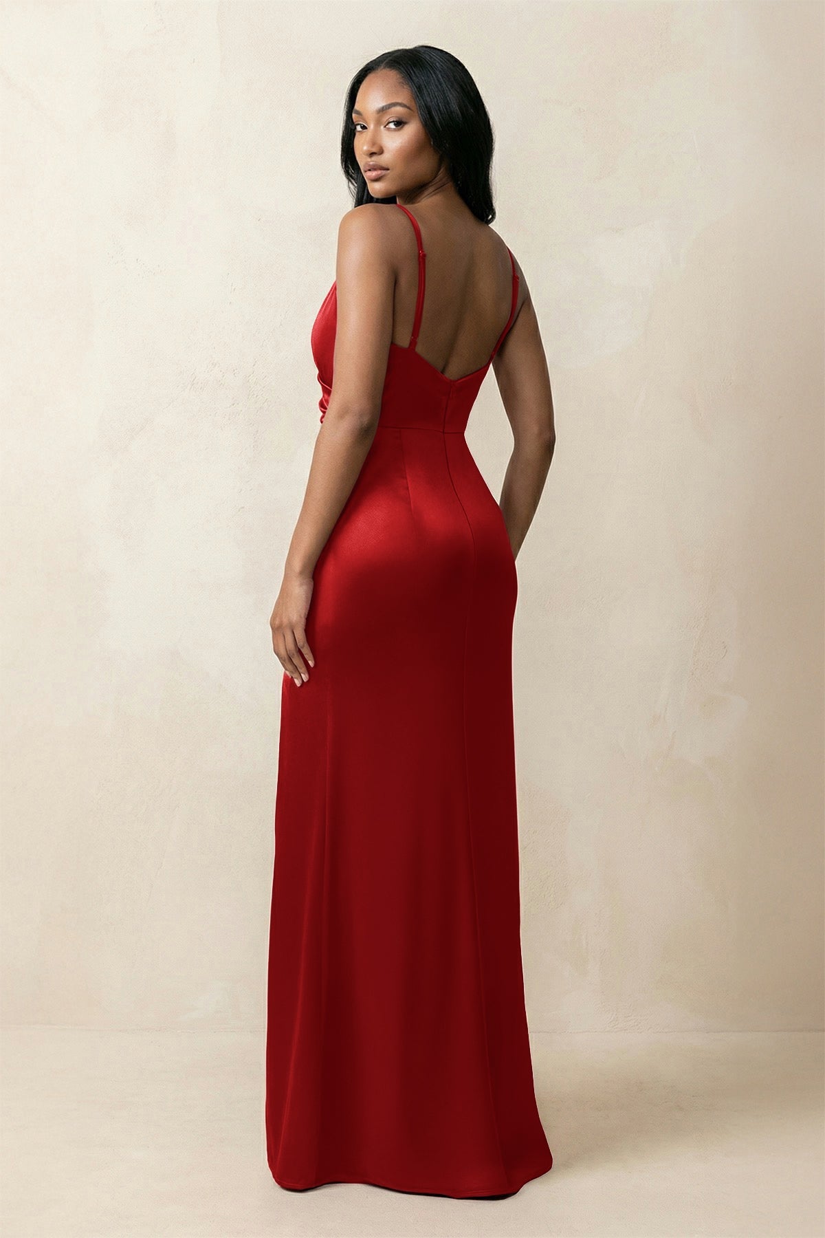 Robe demoiselle d’honneur spice longue à fines bretelles sans manches avec fente - Harana