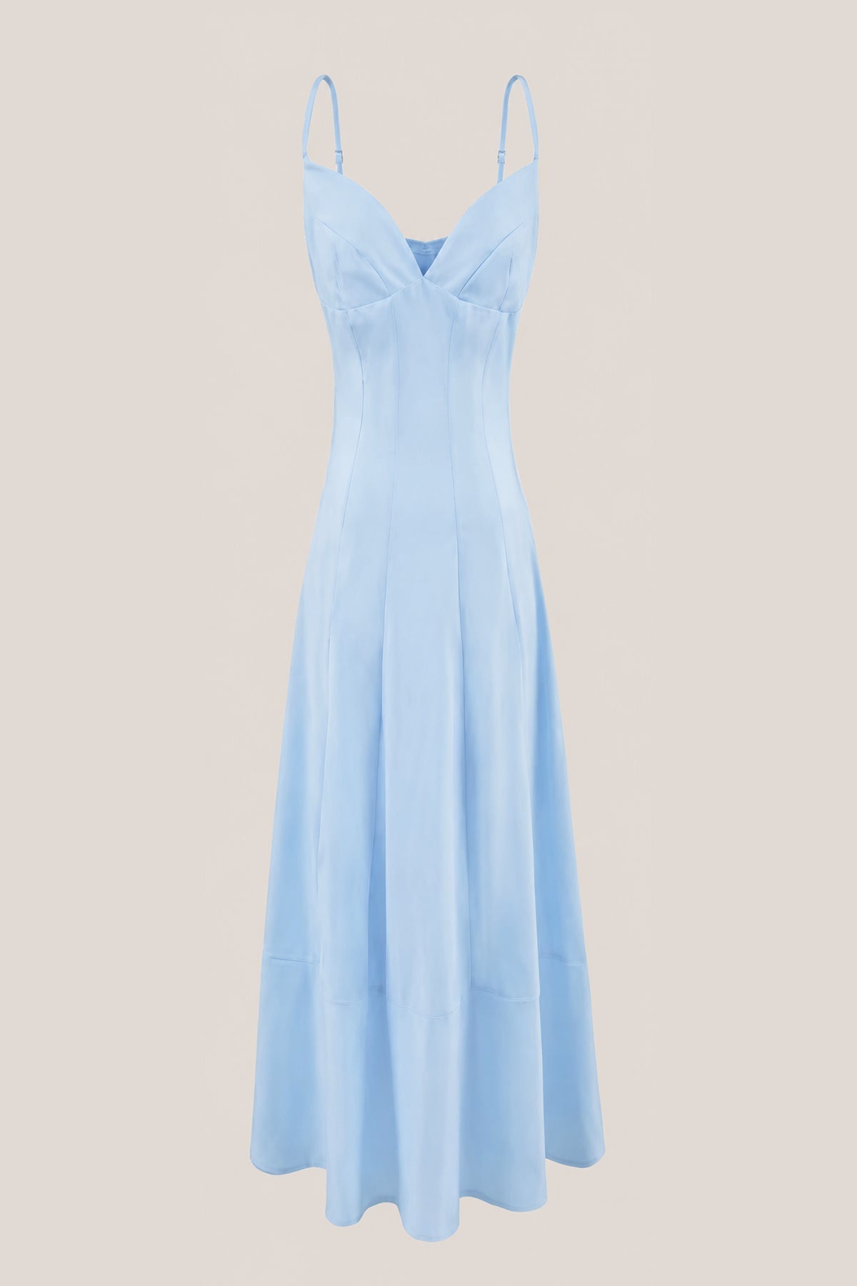 Robe bleue midi en coton coupe trapèze à fines bretelles - Harana