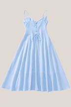 Robe bleue midi en coton coupe trapèze à fines bretelles - Harana