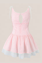 Robe rose courte en coton coupe trapèze à fines bretelles - Harana