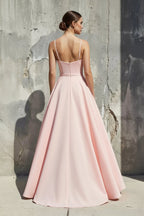Robe longue rose coupe trapèze à fines bretelles - Harana