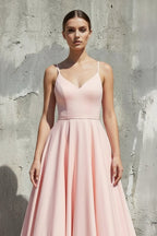 Robe longue rose coupe trapèze à fines bretelles - Harana