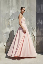 Robe longue rose coupe trapèze à fines bretelles - Harana