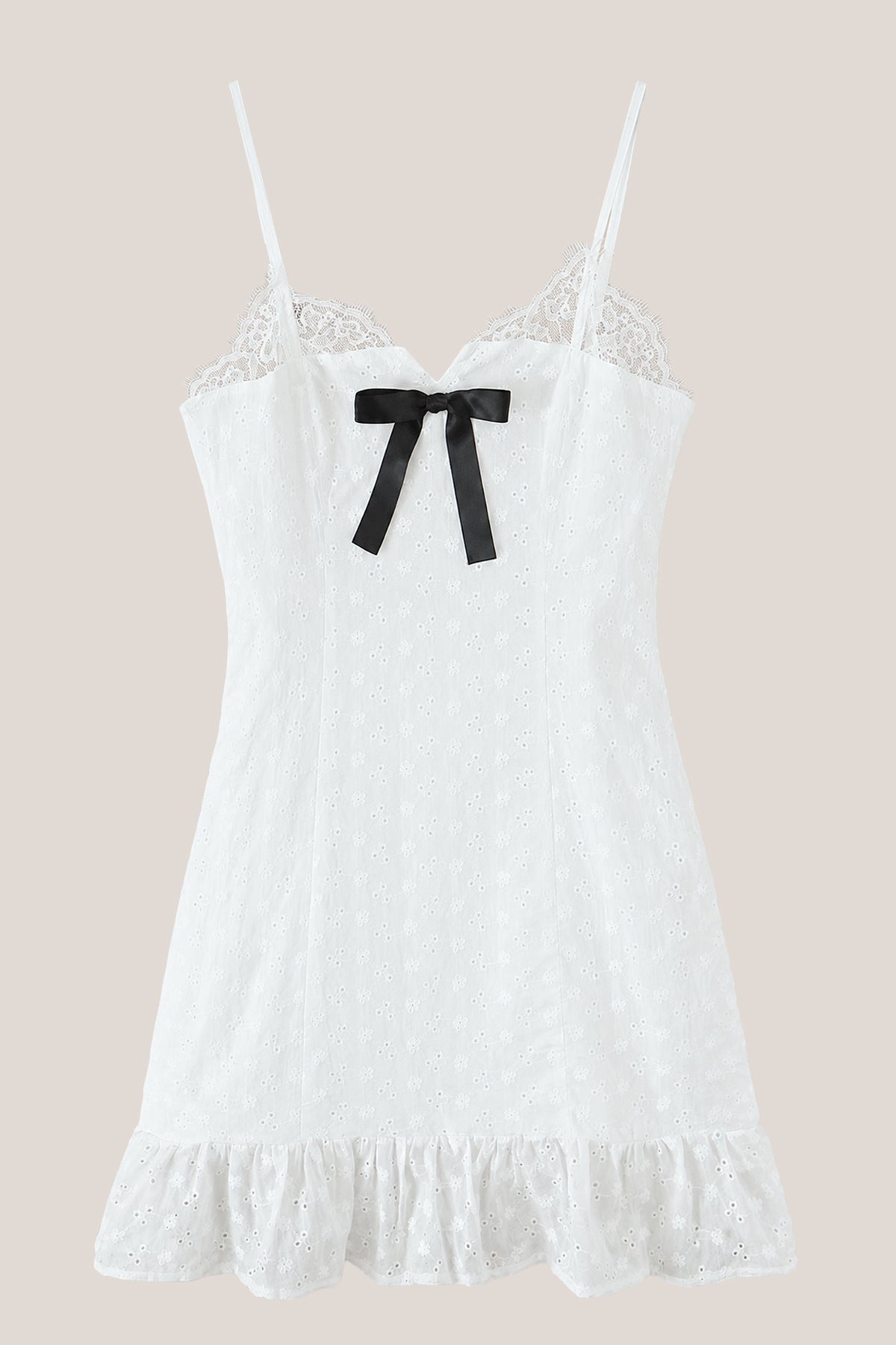 Robe blanche courte coupe trapèze à fines bretelles avec nœud - Harana