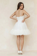 Robe de mariée blanche trapèze en tulle à fines bretelles sans manches - Harana