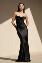 Robe longue noir à fines bretelles perlée - Harana