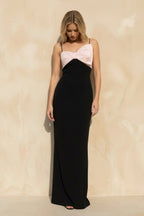 Robe longue black & pink à fines bretelles avec nœud - Harana