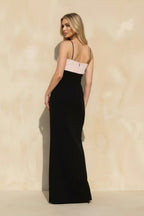 Robe longue black & pink à fines bretelles avec nœud - Harana