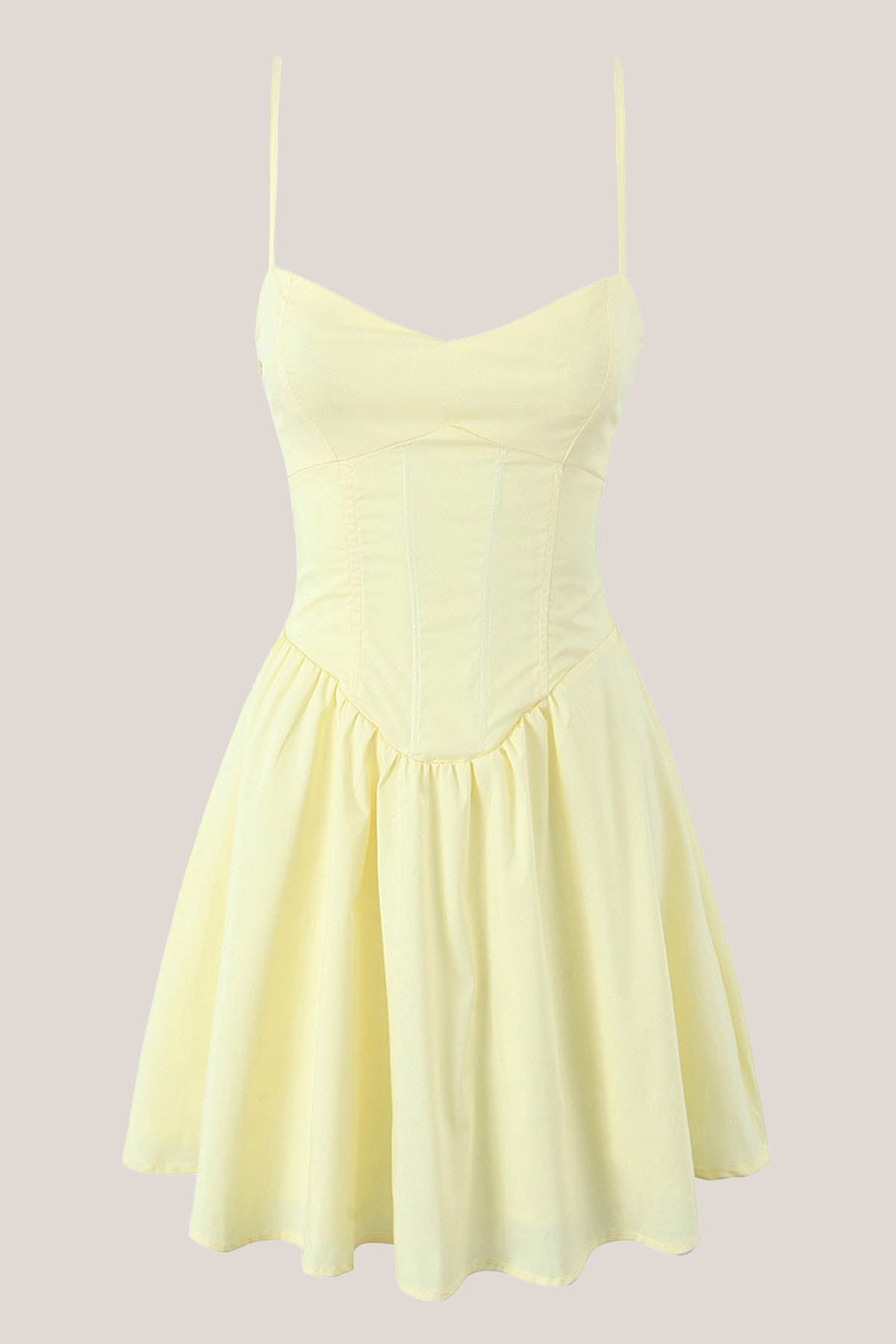 Robe jaune courte coupe trapèze à fines bretelles avec corset - Harana