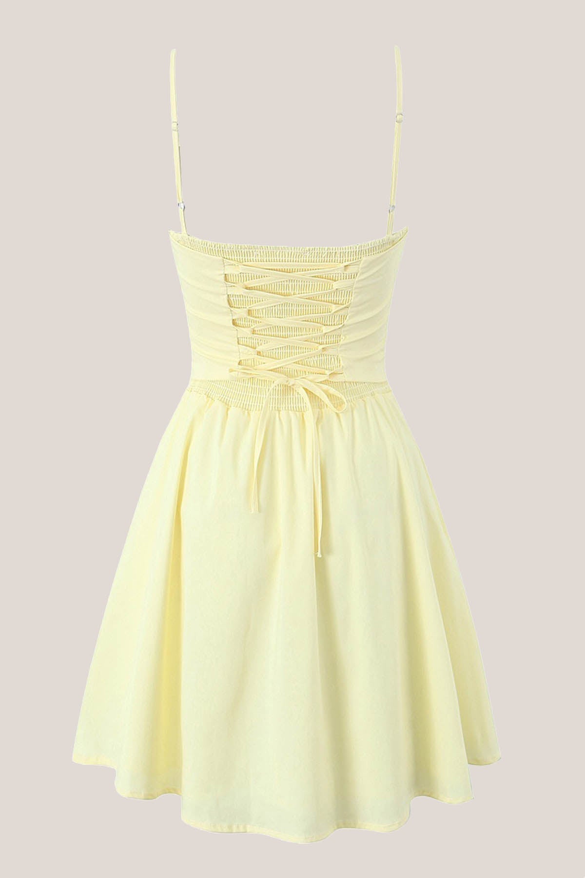 Robe jaune courte coupe trapèze à fines bretelles avec corset - Harana