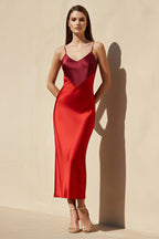 Robe midi rouge à fines bretelles - Harana