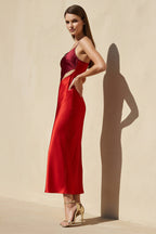 Robe midi rouge à fines bretelles - Harana