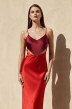 Robe midi rouge à fines bretelles - Harana