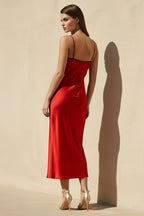 Robe midi rouge à fines bretelles - Harana