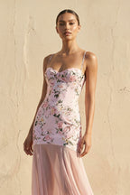Robe longue rose à fines bretelles - Harana
