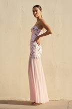 Robe longue rose à fines bretelles - Harana
