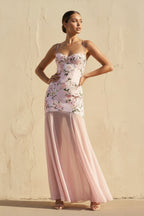Robe longue rose à fines bretelles - Harana