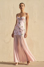 Robe longue rose à fines bretelles - Harana