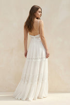 Robe de mariée blanche trapèze en dentelle à fines bretelles sans manches - Harana